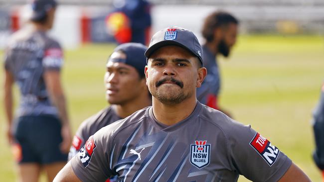 Latrell Mitchell pulled up with a calf issue after Blues training ahead of Game I. Picture: Sam Ruttyn