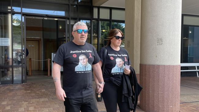 Darren and Nicola Gilbert, the parents of Luke Gilbert, who died on October 1, 2022 after being shot in the chest five times by two police officers at Airlie Beach. The couple travelled from Western Australia for the inquest into Mr Gilbert's death. Picture: Bronwyn Farr