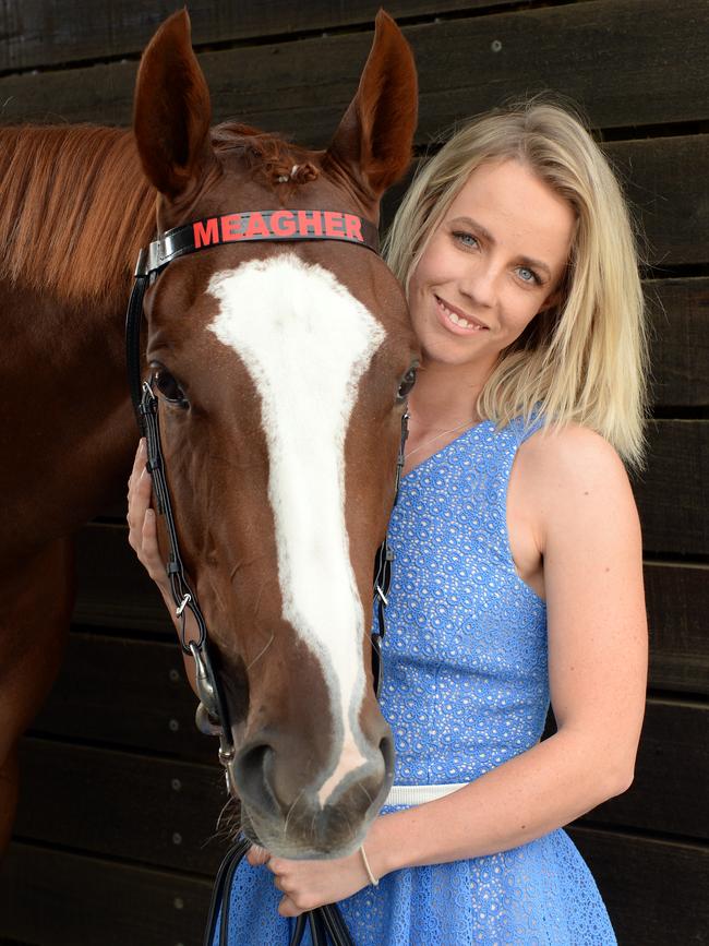 Jess Eaton with two-year-old filly Pippie. Picture: Jason Sammon