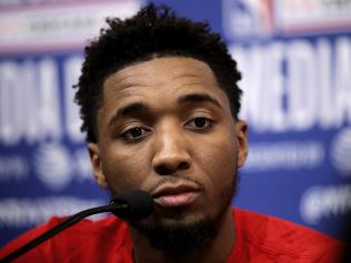 CHICAGO, ILLINOIS - FEBRUARY 15: Donovan Mitchell of the Utah Jazz speaks to the media during 2020 NBA All-Star - Practice & Media Day at Wintrust Arena on February 15, 2020 in Chicago, Illinois. NOTE TO USER: User expressly acknowledges and agrees that, by downloading and or using this photograph, User is consenting to the terms and conditions of the Getty Images License Agreement. (Photo by Jonathan Daniel/Getty Images)