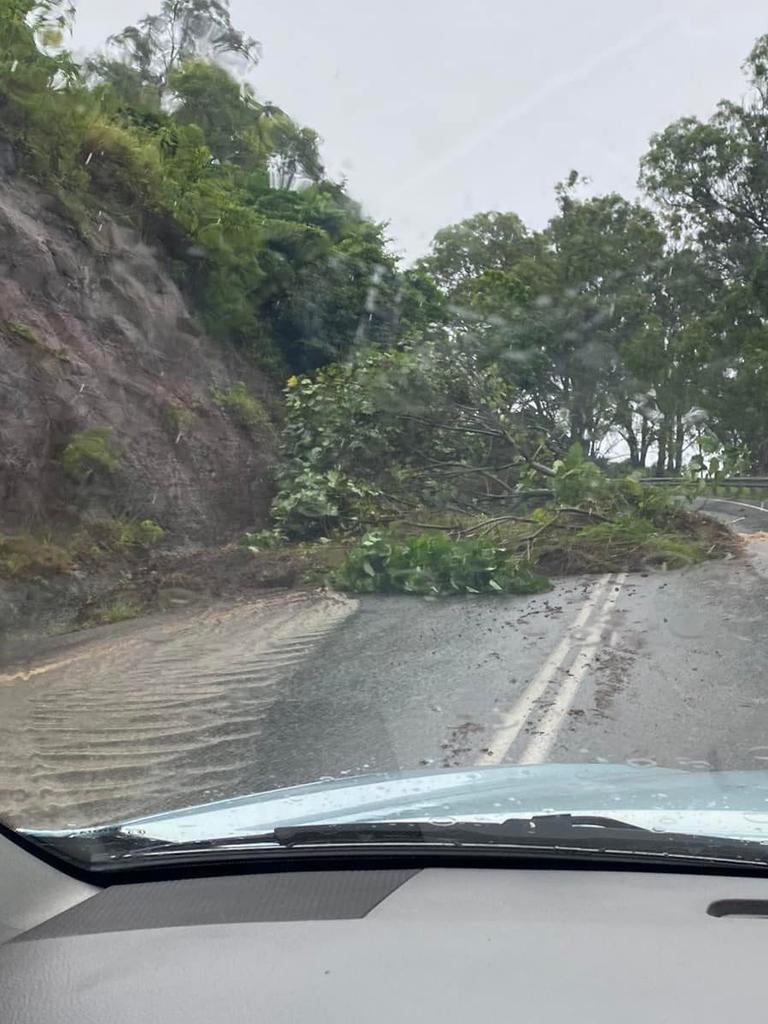 Torrential rain has caused a landslide along Razorback Rd, Montville Picture: Victoria BM.