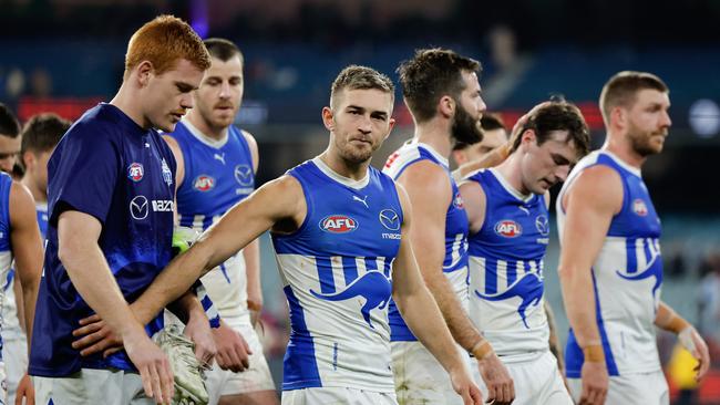 Another heartbreaker for the Roos. Photo by Dylan Burns/AFL Photos via Getty Images