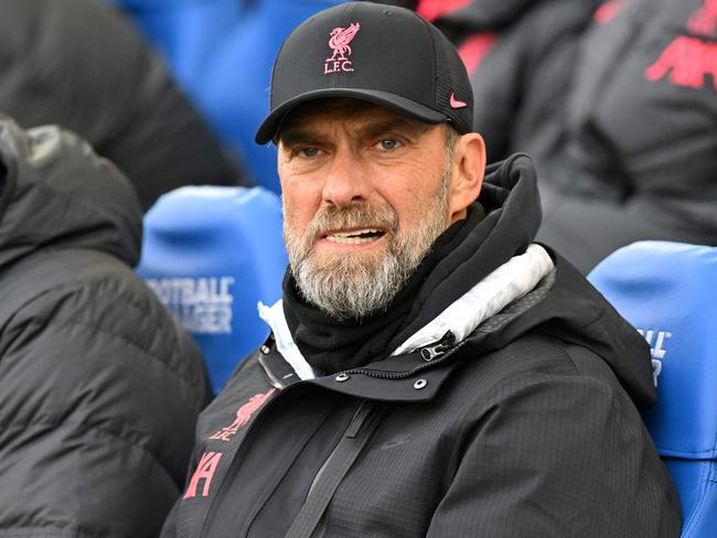 Liverpool's German manager Jurgen Klopp arrives for the English Premier League football match between Brighton and Hove Albion and Liverpool at the American Express Community Stadium in Brighton, southern England on January 14, 2023. (Photo by Glyn KIRK / AFP) / RESTRICTED TO EDITORIAL USE. No use with unauthorized audio, video, data, fixture lists, club/league logos or 'live' services. Online in-match use limited to 120 images. An additional 40 images may be used in extra time. No video emulation. Social media in-match use limited to 120 images. An additional 40 images may be used in extra time. No use in betting publications, games or single club/league/player publications. /