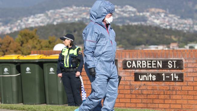 Tasmania Police investigating a body found in Carbeen Street Mornington. Picture: NIKKI DAVIS-JONES