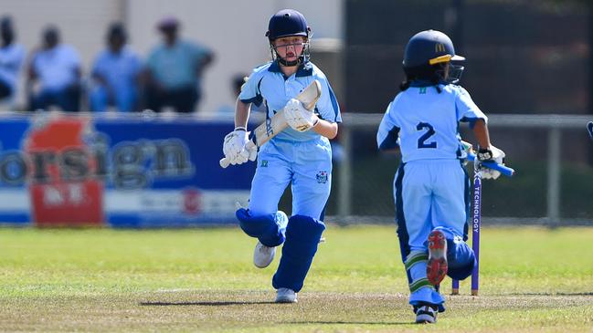 Players in action at the Under-12 cricket national championships in Darwin, Northern Territory.NSW U12 Girls Vs ACT U12 Girls at Nightcliff Oval.Picture: Pema Tamang Pakhrin