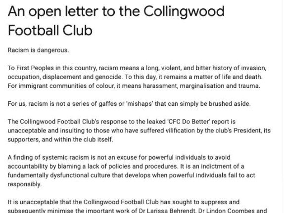 Open letter calling for Eddie McGuire to quit.