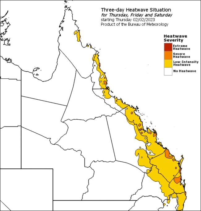 The Bureau of Meteorology's three-day heatwave warning for Queensland, issued on Thursday. Picture: Supplied