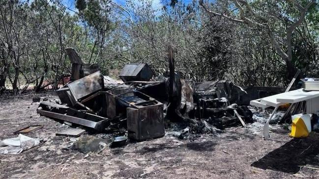 The burnt down food van at Keppel Beach Club on Boxing Day.