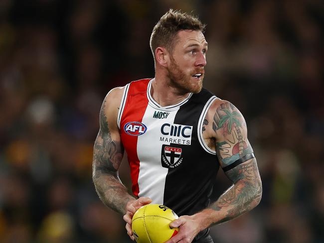 MELBOURNE, AUSTRALIA - Augus 14 , 2023. AFL .      Tim Membrey of the Saints during the round 22 match between St Kilda and Richmond at the Marvel Stadium in Melbourne.   Photo by Michael Klein.