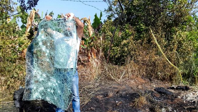 ittle remained of the car hit by the Israelis inside Lebanese territory. Picture: AFP