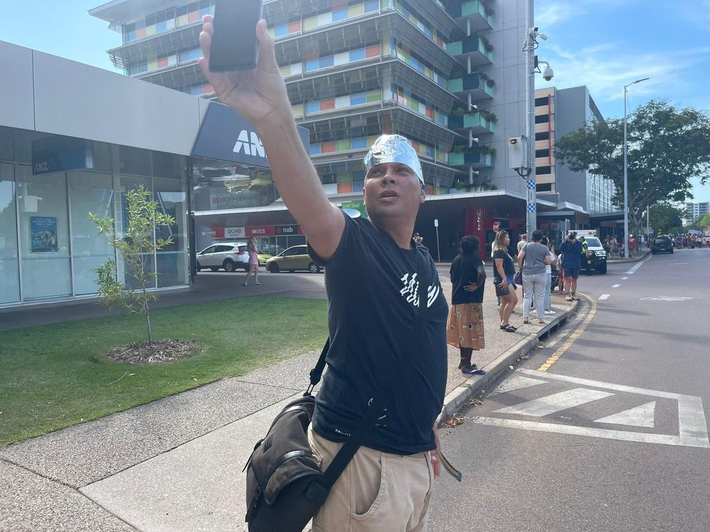 Protesters at the freedom rally in Darwin CBD on October 30, 2021. Picture: Amanda Parkinson