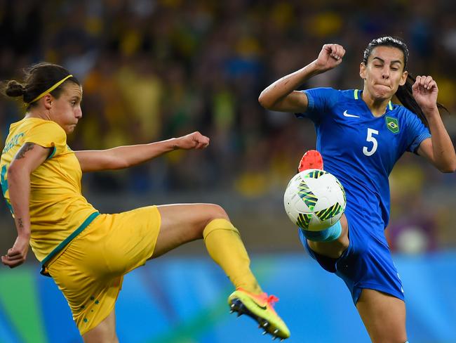 Logarzo clears the ball against Brazil.