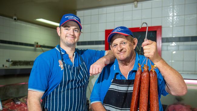 Joel Schmidt, with his father Peter Schmidt, will expand the Gatton Meat Centre into a new building by mid next year. Photo: Ali Kuchel