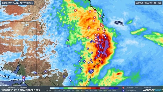 Rain forecast to fall over bushfire-hit regions over the next week. Picture: WeatherZone