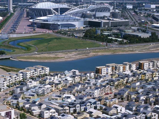 Sydney's Olympic Athletes village with Stadium Australia and the Super Dome In the b/g  Must/Credit PicIan/Mainsbridge aerials scenic travel Homebush