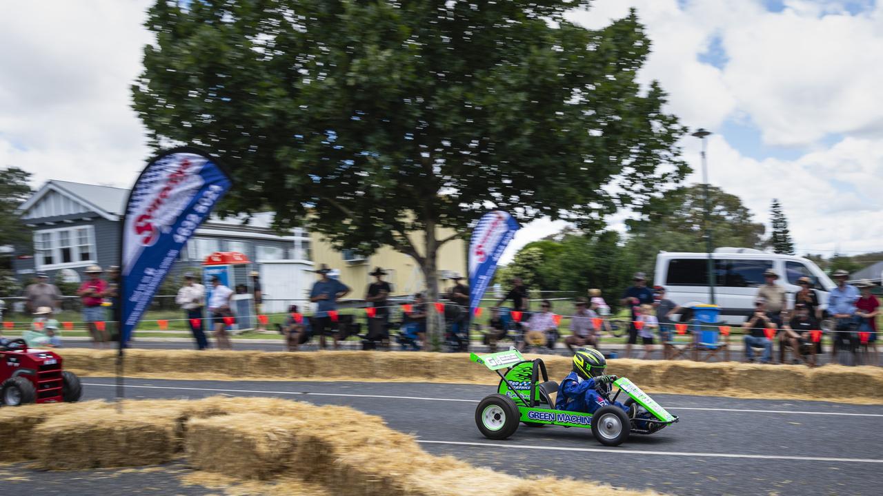 Kasey Czerwinski races his Green Machine kart at the Greenmount Billy Kart Challenge, Saturday, November 23, 2024. Picture: Kevin Farmer