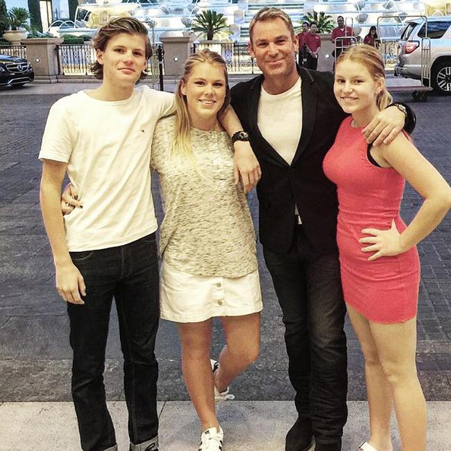 Shane Warne in Las Vegas with his kids Jackson, left, Summer and Brooke.