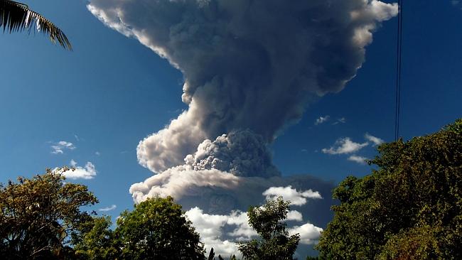 View of the Chaparrastique volcano spewing ashes and smoke in San Miguel, 140km east from San Salvador, El Salvador. AFP / Roberto Acevedo