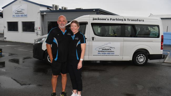 Retired airforce veteran Eric Jackson and his wife Racheal recently launched a parking and transfer service for passengers travelling through Townsville Airport. Picture: Evan Morgan