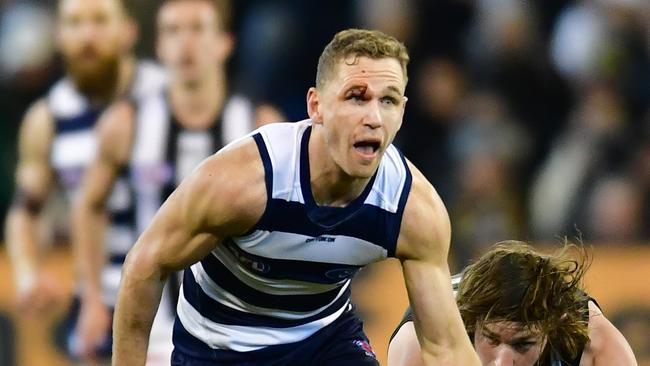 Geelong would love a virtuoso Joel Selwood final from its skipper. Picture: Stephen Harman.