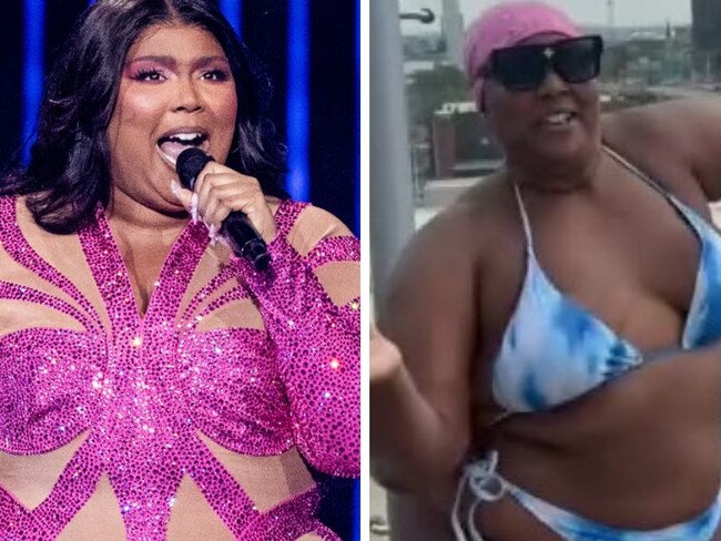 Lizzo dances in blue bikini on balcony. Picture: TikTok