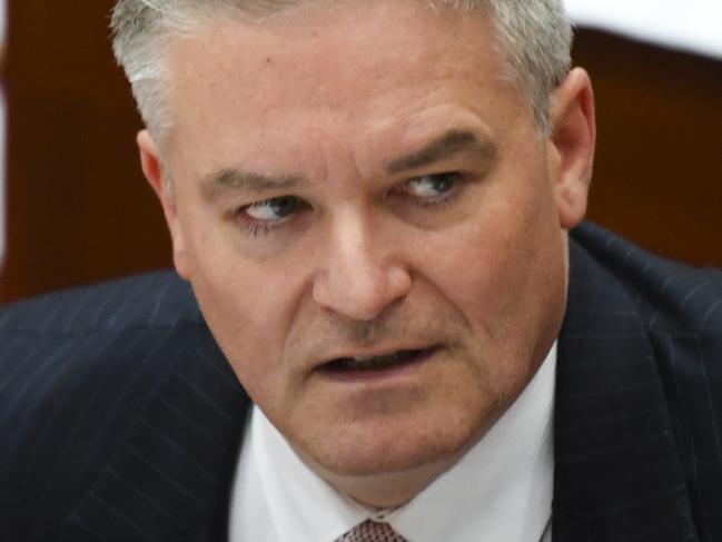 Australian Finance Minister Mathias Cormann reacts during Senate Question Time at Parliament House in Canberra, Wednesday, May 13, 2020. (AAP Image/Lukas Coch) NO ARCHIVING