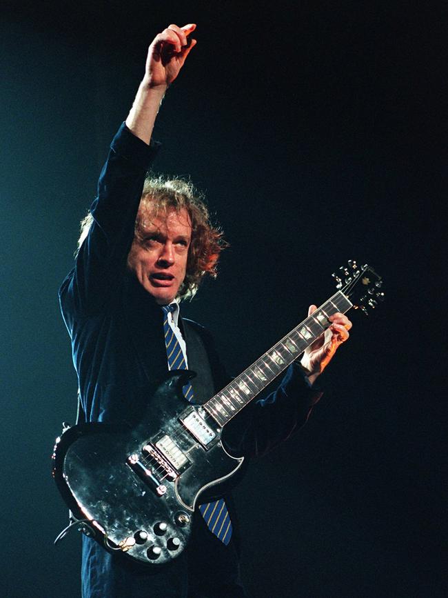 Angus Young of AC/DC on stage in Brisbane in 1996. Picture: archive