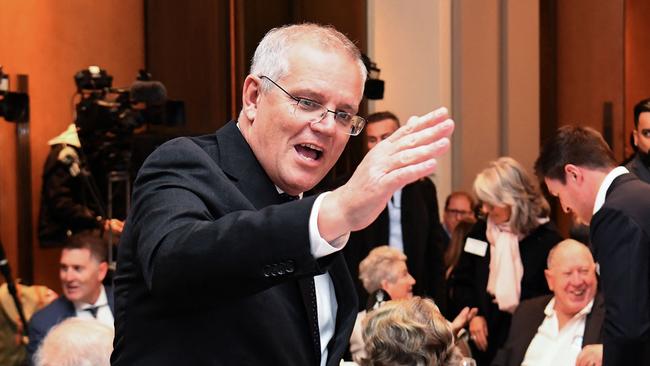 Australian prime minister Scott Morrison arrives at the Australia-Israel Chamber of Commerce luncheon as he campaigns in Melbourne. (Photo by William WEST / AFP)