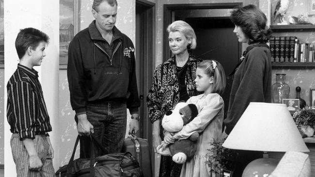 Kristian Schmid with Alan Dale, Anne Haddy, Sally Jensen and Lisa Armytage in a scene from Neighbours.