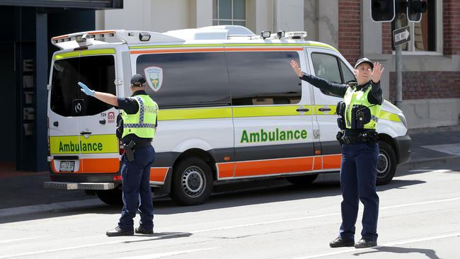 The Police Association says officers have waited with patients for up to half an hour because paramedics “were on a meal break”. Picture: LUKE BOWDEN