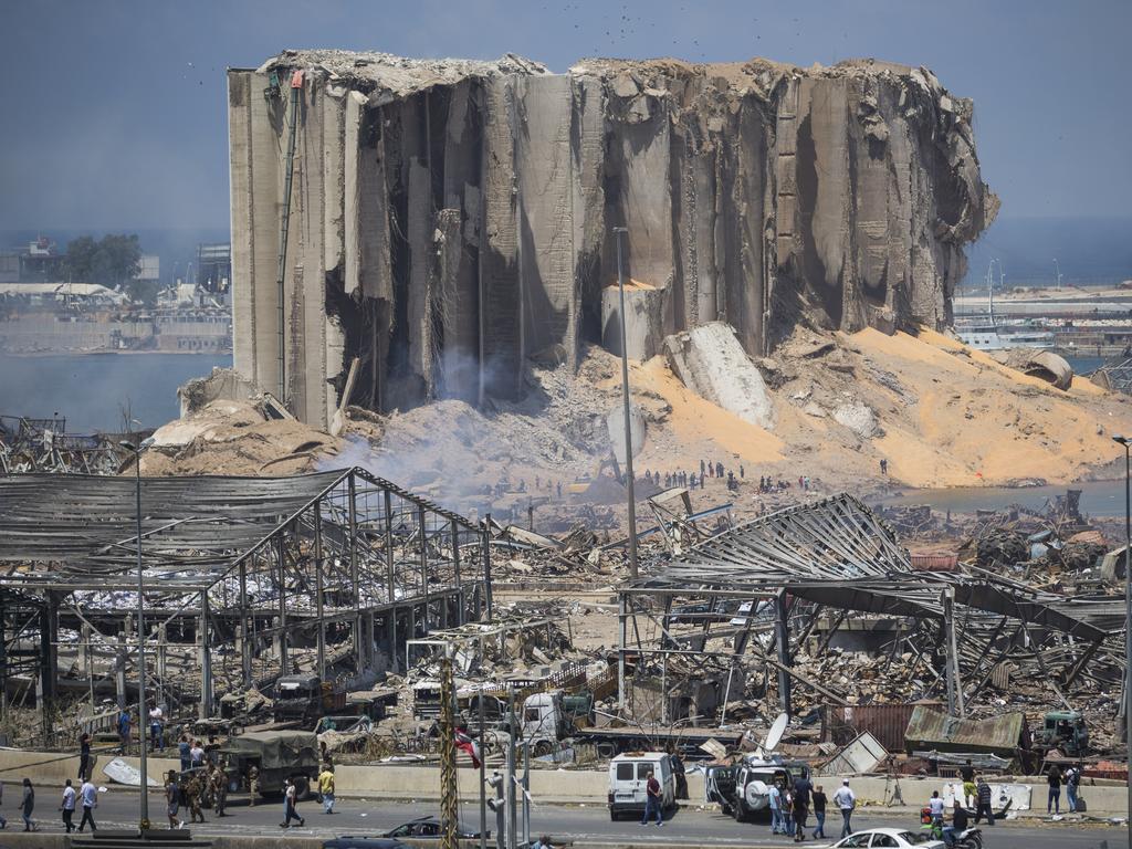 Destroyed buildings are visible a day after a massive explosion occurred at the port. Picture: Daniel Carde/Getty Images