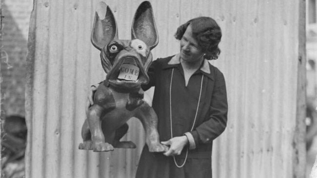 Violet McKenzie with Plug-In, the mascot for The Wireless Shop, in 1929. Picture: National Library of Australia.