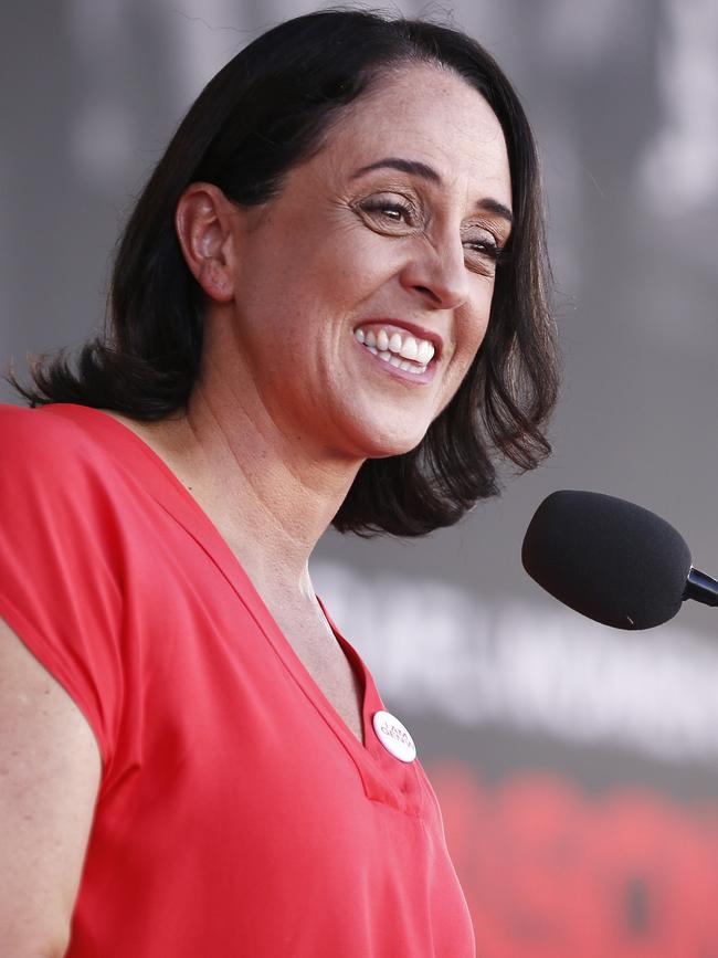 AFL’s head of women's football Nicole Livingstone speaks during the 2019 AFLW launch in Port Melbourne. Picture: Daniel Pockett/AAP