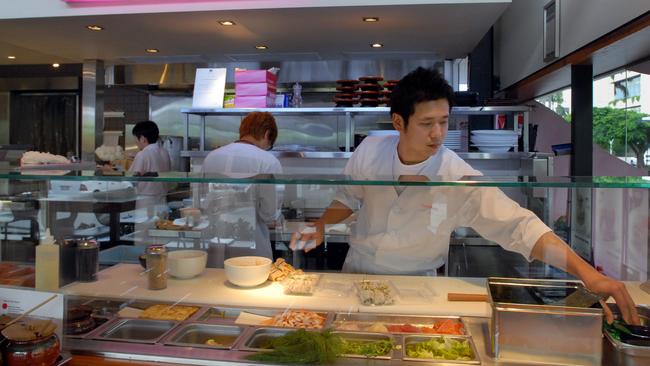 Sushi Chef Ryoji Samura making tuna salad box sushi rolls at Fresh Sushi Co. Picture: Jodie Richter