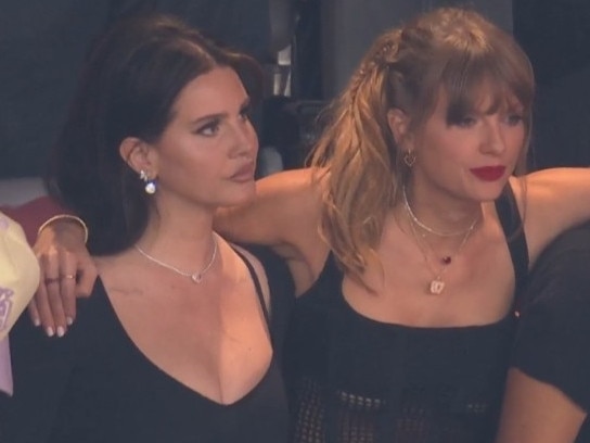 Taylor Swift and Lana Del Rey at the 2024 Super bowl. Picture: ESPN/Kayo