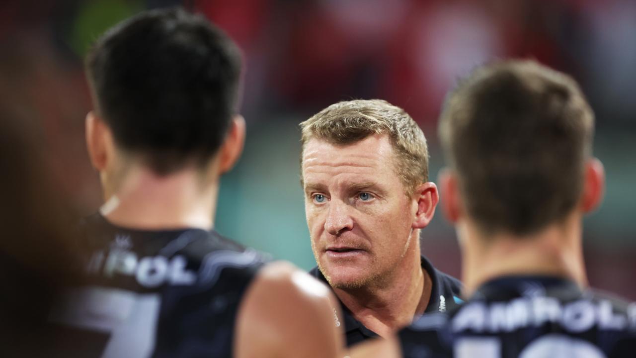 It proved a tough night for Michael Voss and his Blues. (Photo by Mark Metcalfe/AFL Photos/via Getty Images)