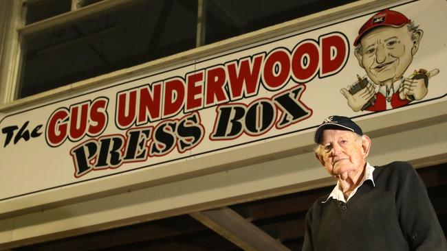 Gus Underwood has been covering country football for the Kyabram Free Press since 1961. The Kyabram Bombers named the press box at its home ground after him earlier this year. Picture: Yuri Kouzmin