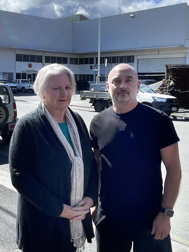 Owner of Tasmanian Wine Centre Lindsey Johnstone and Mayfair Cafe owner John Koulmandas say loss of parking from the proposed bike lanes will disrupt their Collins Street businesses. Picture: Genevieve Holding