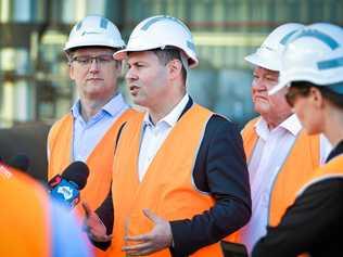GAME CHANGING: Southern Oil managing director Tim Rose, Minister for the Environment and Energy Josh Frydenberg and Member for Flynn Ken O'Dowd at Yarwun's Northern Oil Refinery announcing $4 million worth of funding towards turning biosolids from wastewater treatment sewerage into renewable crude oil. Picture: Mike Richards GLA260718NOIL