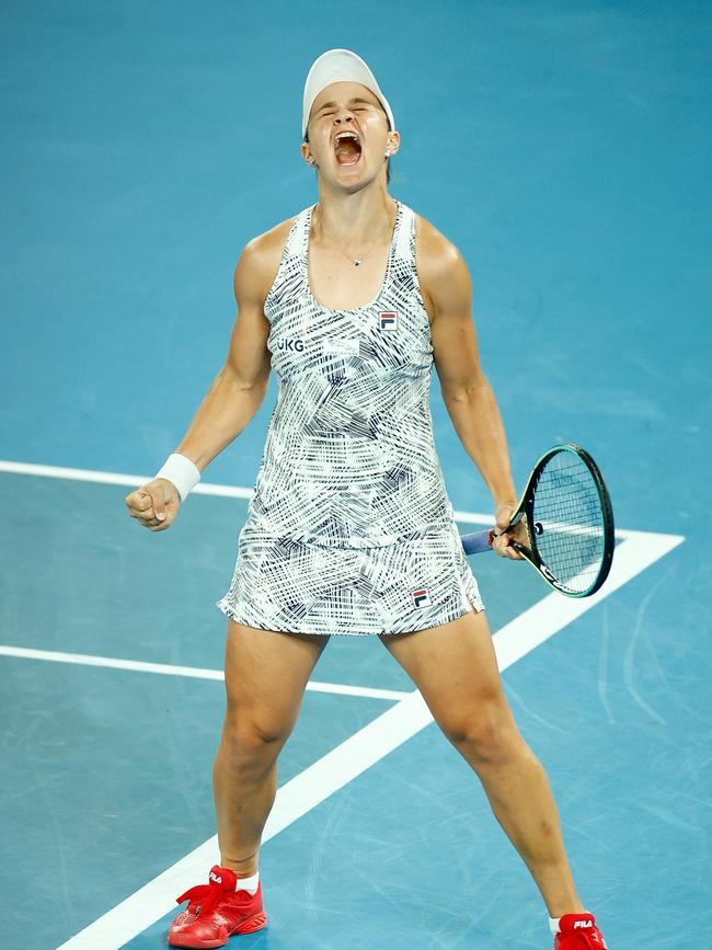 Ash Barty roars at Melbourne Park.