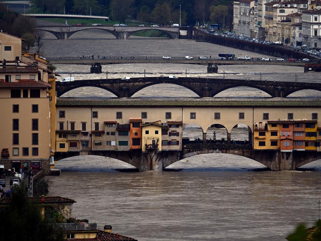 A general view shows the Ponte Vecchio and the high level of the Arno river in Florence. Picture: Claudio Giovannini/ANSA/AFP/Italy OUT/Getty OUT
