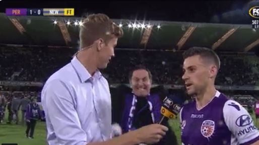 Perth owner Tony Sage with the photobomb. Picture: Fox Sports