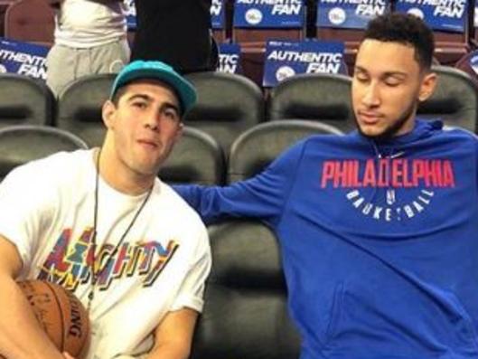 Former junior basketball teammates Christian Petracca and Ben Simmons catch up in Philidelphia in November 2017.