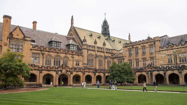 The sandstone quad and lush lawn are open to the public. Picture: NewsWire / Simon Bullard.