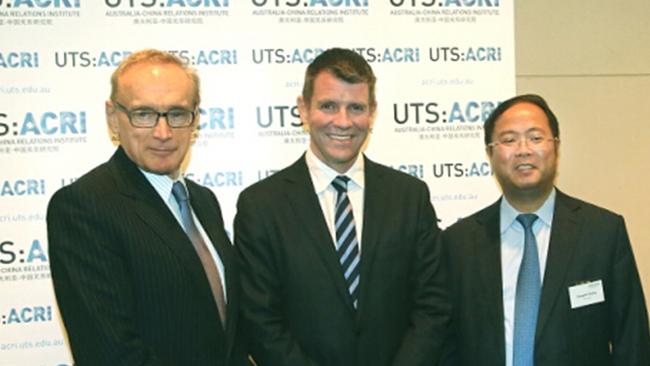 Huang Xiangmo with former NSW Premiers Bob Carr and Mike Baird.