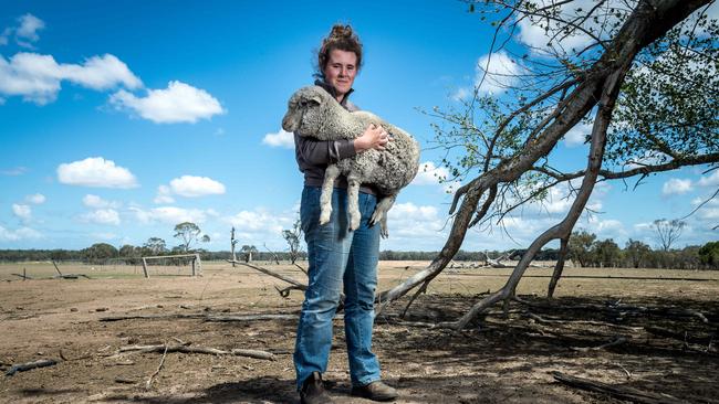 Megan Harrison holds a lamb in Giffard West.