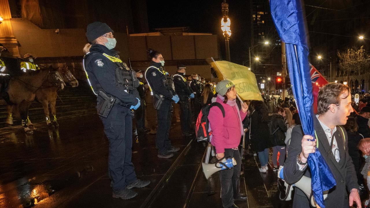 Many in the crowd of protesters didn’t wear masks. Picture: Tony Gough