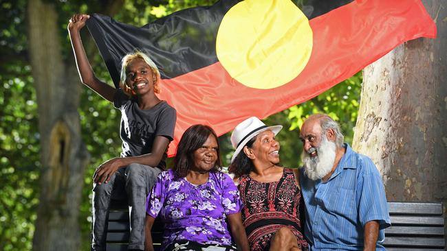 SHOW OF SPIRIT: Terry Lyons, left, Leah Lyons, Rosemary Wanganeen and Fred Agius will be involved in Australia Day Council of SA’s Australia Day celebrations. Picture: TOM HUNTLEY