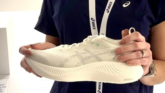 Hannah Heather from Asics with the asics nimbus mirai shoe that all the athlets at the Paris 2024 Olympics are wearing.