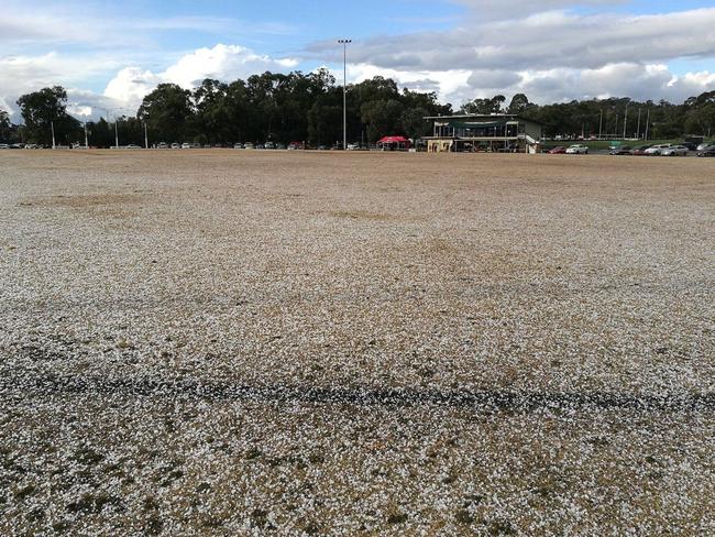 Hail at Pinks Reserve between Kilsyth and Surrey Park in the Eastern Football League (EFL). Picture: Supplied